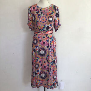 EMILY LOVELOCK Women Chic Pink Multi-color Midi Dress Size 4